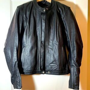 Himalayah motorcycle jacket black leather zip out lining vintage